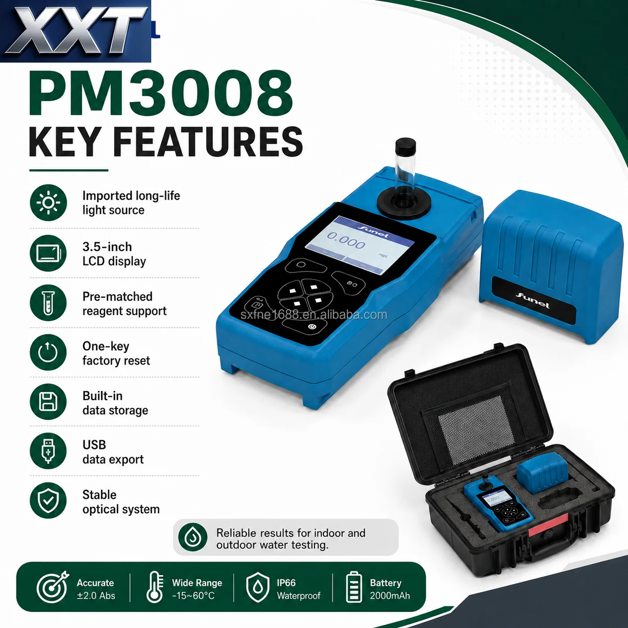 XXT Factory Portable Water Analyzer PM3008 Multi-Wavelength Colorimeter 3.5-inch LCD 16G Storage USB Data Export Pre-programmed