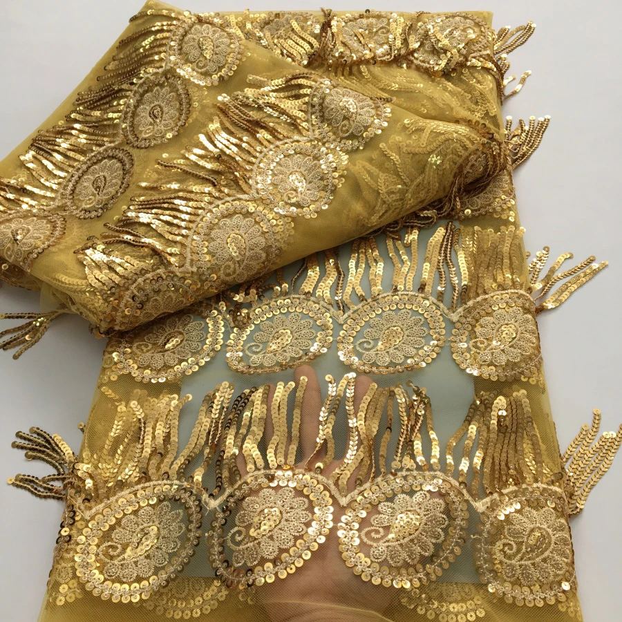 

French Sequins Mesh Tulle Lace Fabric High Quality 5 Yards African Lace Fabric 2025 Nigerian Party Dress for Women Sew A4340