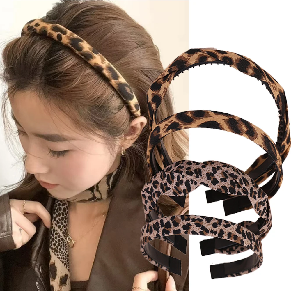 

2pcs Vintage Leopard Print Hairband For Women Elegant Ornament Hair Hold Head Band Fashion Hair Accessories ﻿