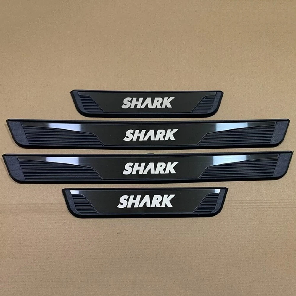 

For BYD SHARK 2024 2025 2026 2027 Plastic Stainless Steel Car Door Sills Strips Brushed Silver Carbon Glossy Black 3D Auto Parts