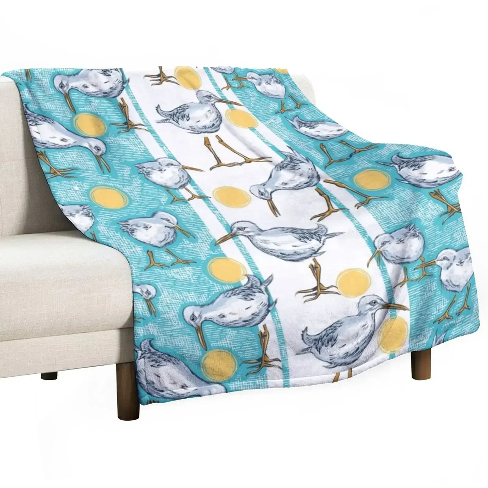 

Sunny Sandpipers Pattern | Beach Blue w/ Stripes Throw Blanket cosplay anime funny gift Blankets