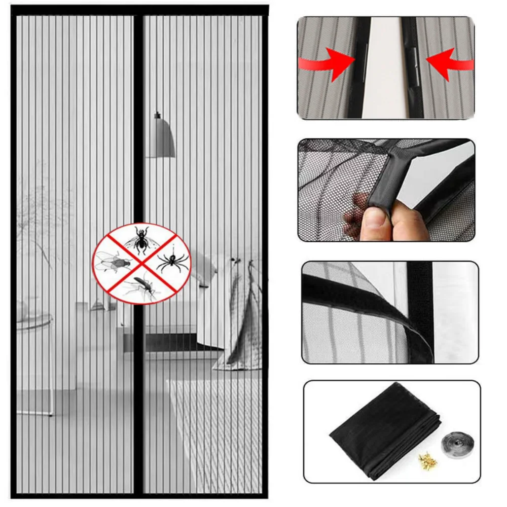 New Magnetic Screen Door Curtain Summer Anti Mosquito Insect Fly Bug No Punching Curtains Automatic Closing Door Screens Mesh