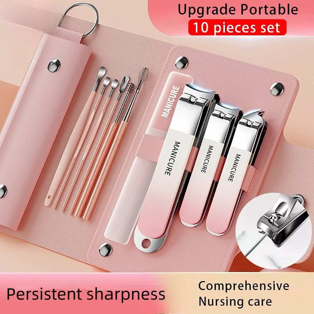 6/10Pcs Portable Stainless Steel Manicure Pedicure Kit Nail Clipper Eyebrow Scissors Ear Pick Personal Care Grooming Tools