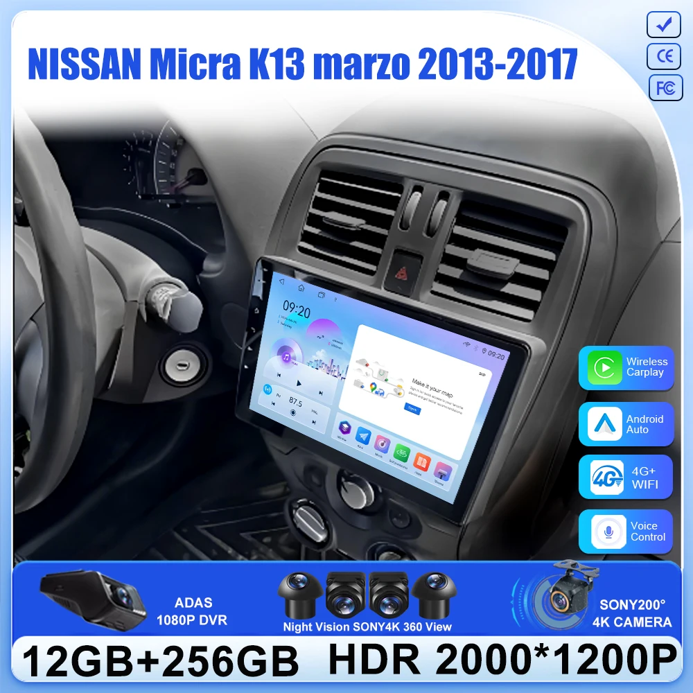 Car video For NISSAN Micra K13 March 2013-2017 Carplay Multimedia GPS Navigation Screen Android 16 Auto Radio  5G Wifi Stereo Vi