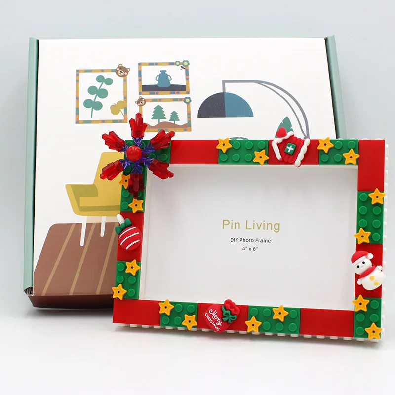 1Pcs Christmas Photo Frame Buildings Blocks DIY Picture Frame For Home Decoration Family Activity Gift Blocks Photo Frame