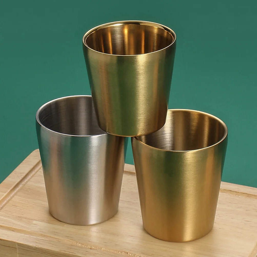 

Double Layer Stainless Steel Glass Shot Cups Hollow Insulated Anti-Scald Thickened Metal Drinking Tumblers Clear