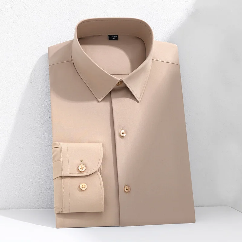 

Men's 2025 Mulberry Silk Bamboo Shirt Antibacterial Wrinkle-Free Long Sleeve Business Formal Luxury White Office Shirts Slim Fit