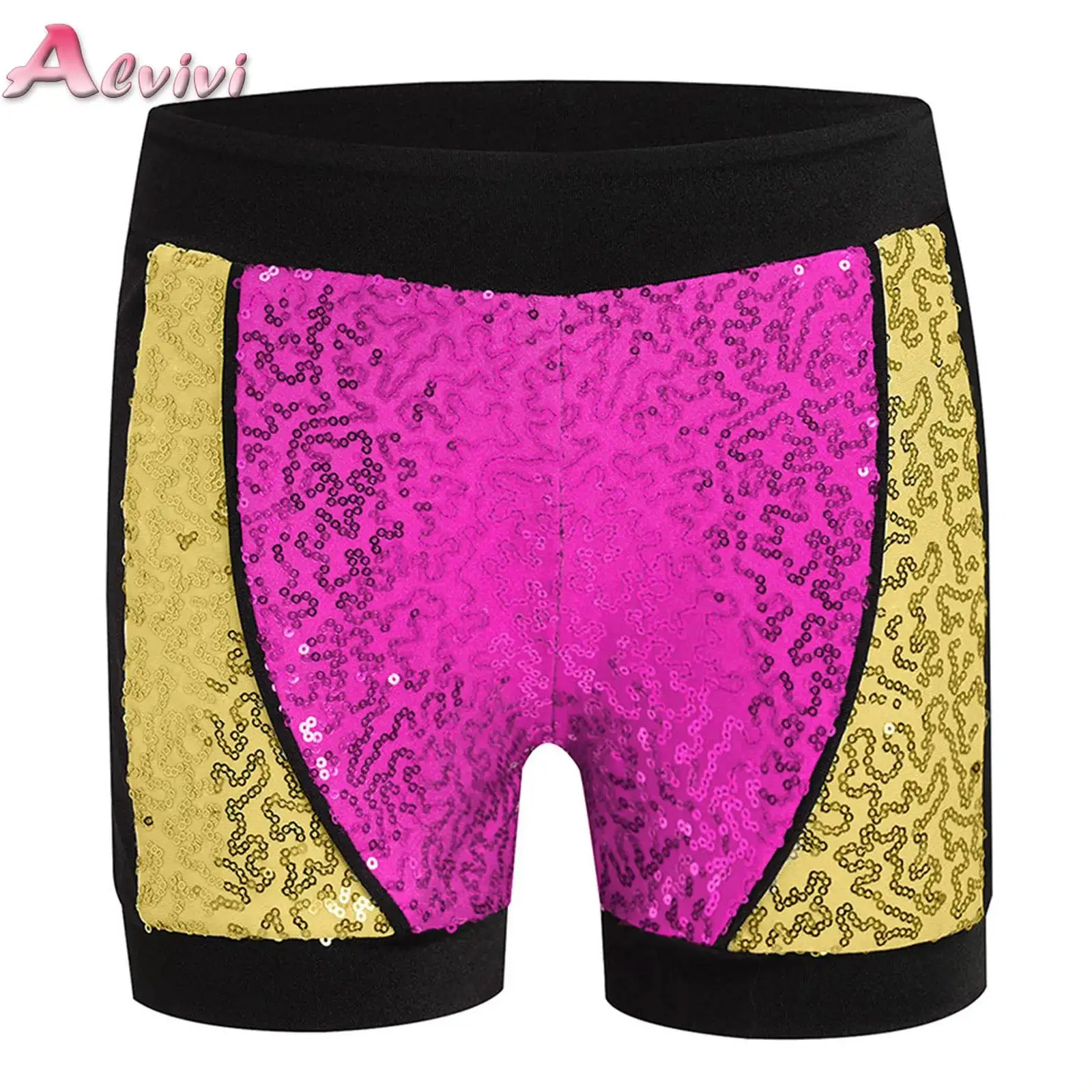 

Kid Girls Sparkly Sequin Shorts Glossy Metallic Shorts Pants Color Block Jazz Ballet Dance Sports Yoga Gymnastic Workout Bottoms