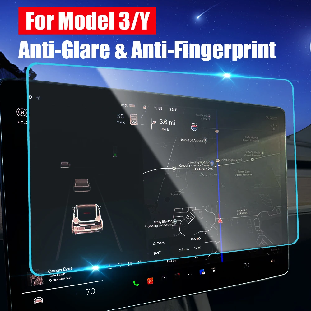 

For Tesla Model 3/Y 2021 Matte HD Film Protection Anti Glare Center Control Tempered Glass Screen Protector