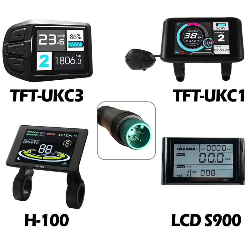 Ebike LCD Display with H-100 S900 TFT-UKC1 TFT-UKC3 Use for Electric Bicycle Control Panel 24V 36V 48V Screen Waterproof Plug