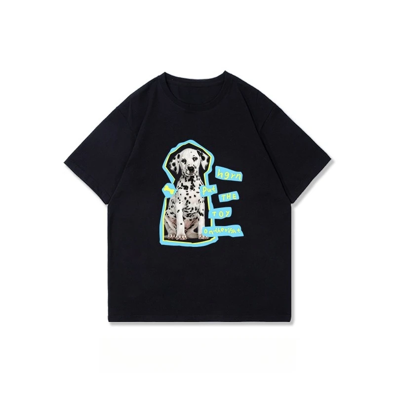 

American Trendy Brand Dalmatian Pure Cotton Short-sleeved T-shirt Women's Retro Casual Crew Neck Couple Top Men's Summer