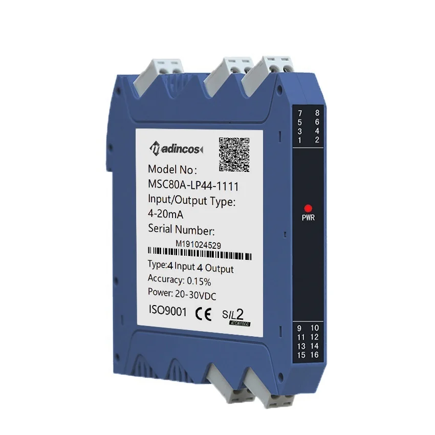 

MSC80A-LP:0.15% 4 Input 4 Output DIN Rail Mounted 0-20ma/4-20ma Analog Signal Isolator with Passive Input Loop Powered