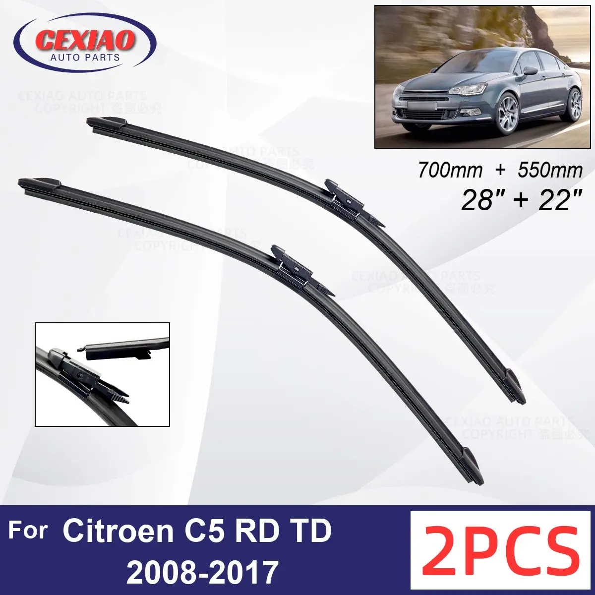 

Car Wiper For Citroen C5 RD TD 2008-2017 Front Wiper Blades Soft Rubber Windscreen Wipers Auto Windshield 28"+22" 700mm + 550mm