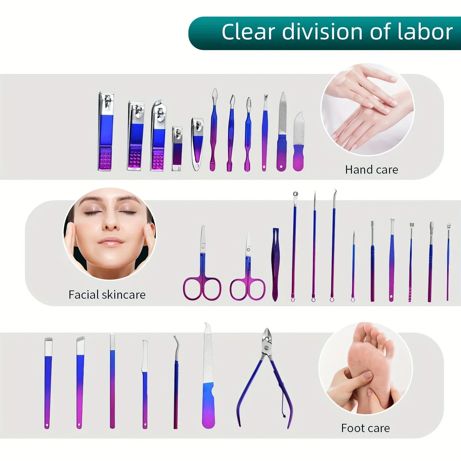 مجموعة ملونة مكونة من 30 قطعة من مقصات الأظافر الملونة المصنوعة من الفولاذ المقاوم للصدأ مع مجموعة أدوات مانيكير مع مجموعة العناية بالجمال للسفر المنزلي