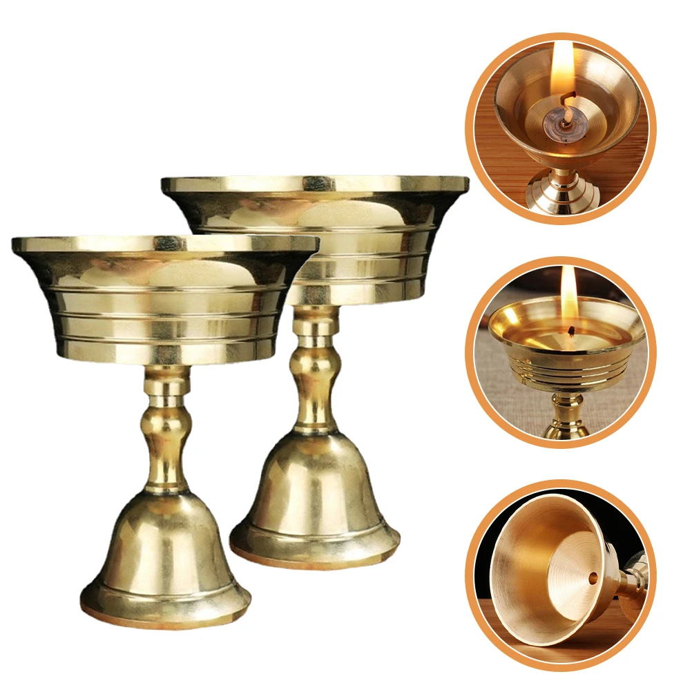 

2PCS Copper Oil Lamp Holder Retro Design Suitable Size Store Meditation Home Decoration Stand