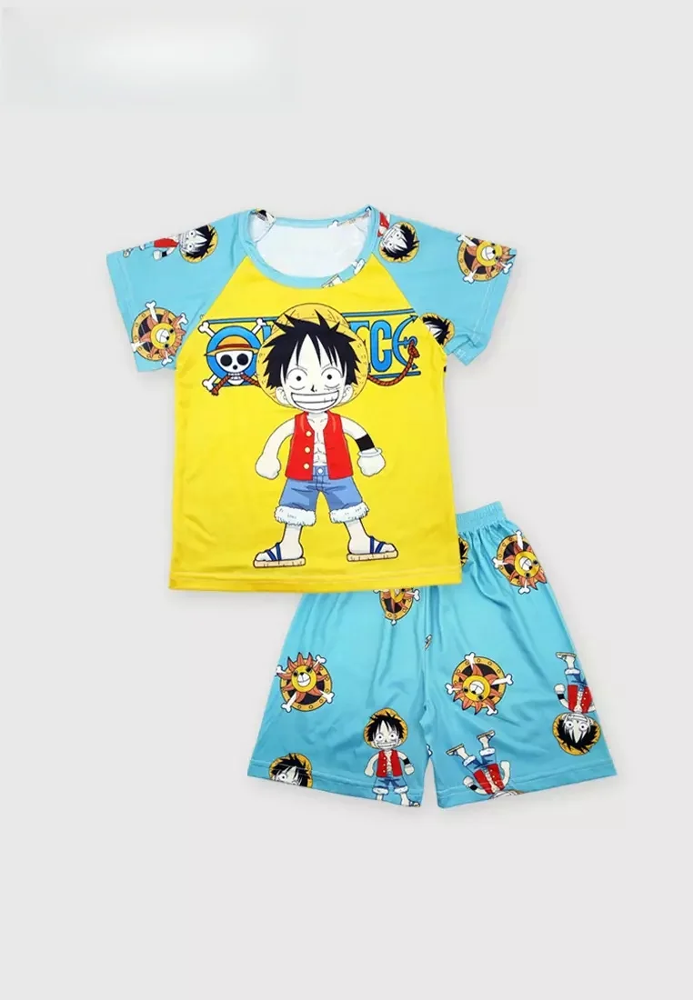 

Kids One Piece Monkey D Luffy Print 2026 Summer Quick Dry Outfit Breathable Anime T-Shirt And Shorts Sportswear For Outdoor Play