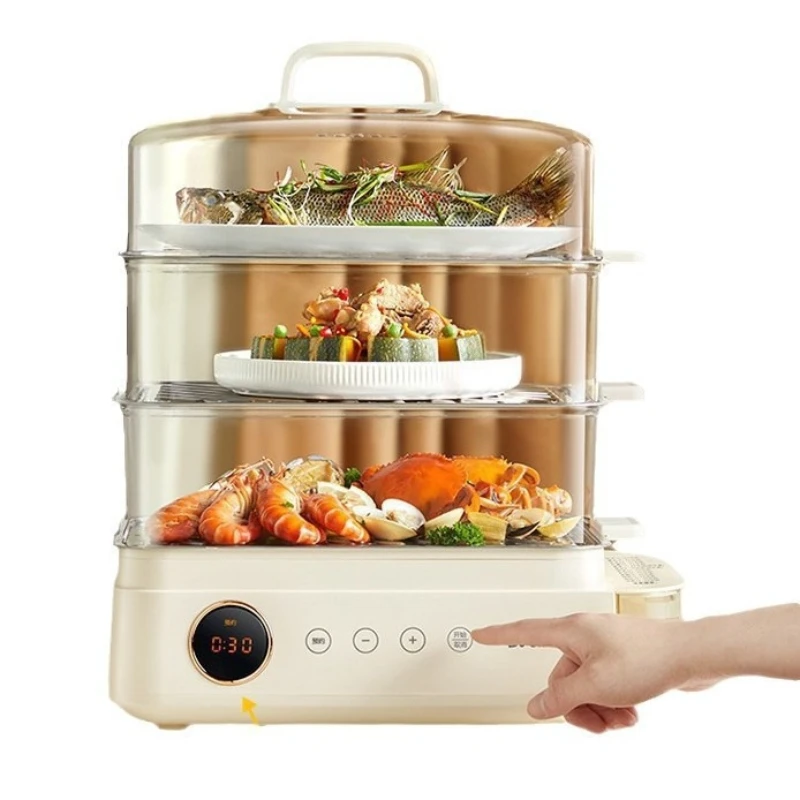 

Electric steamer Multifunctional household timing Three-layer steamer Stainless steel large-capacity steamer