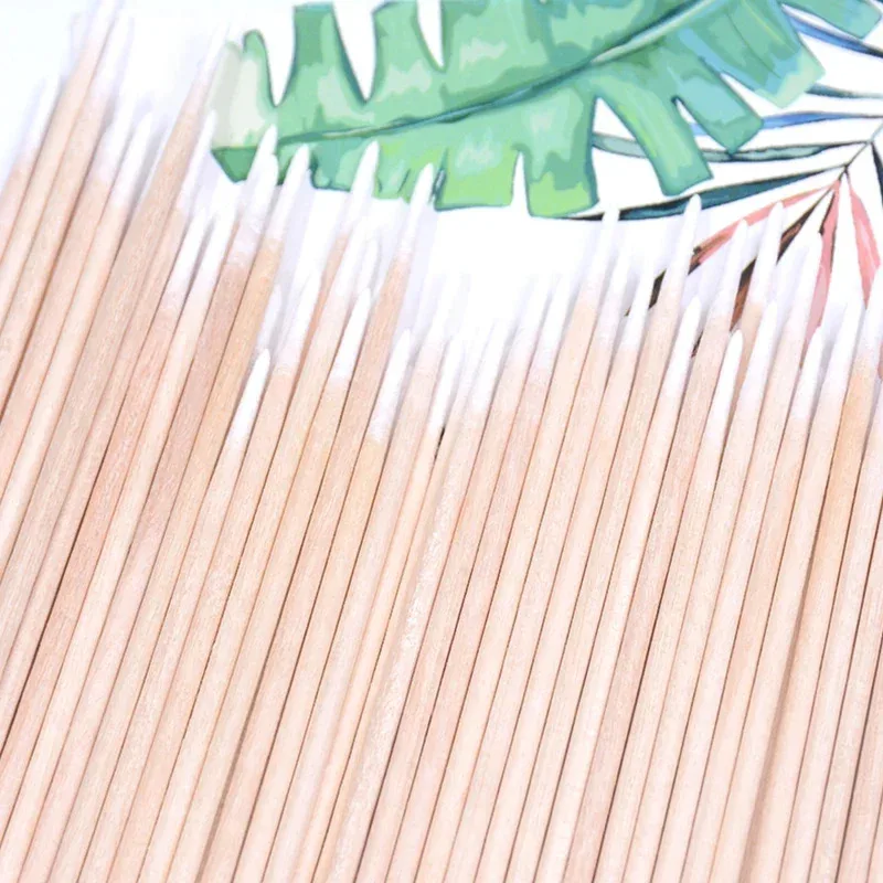 Wholesale Wooden Eyebrow Eyeline Cotton Swabs Lip Gloss Pointy Cleaning Sticks 100/300/500Pcs for Eyelash Extensions