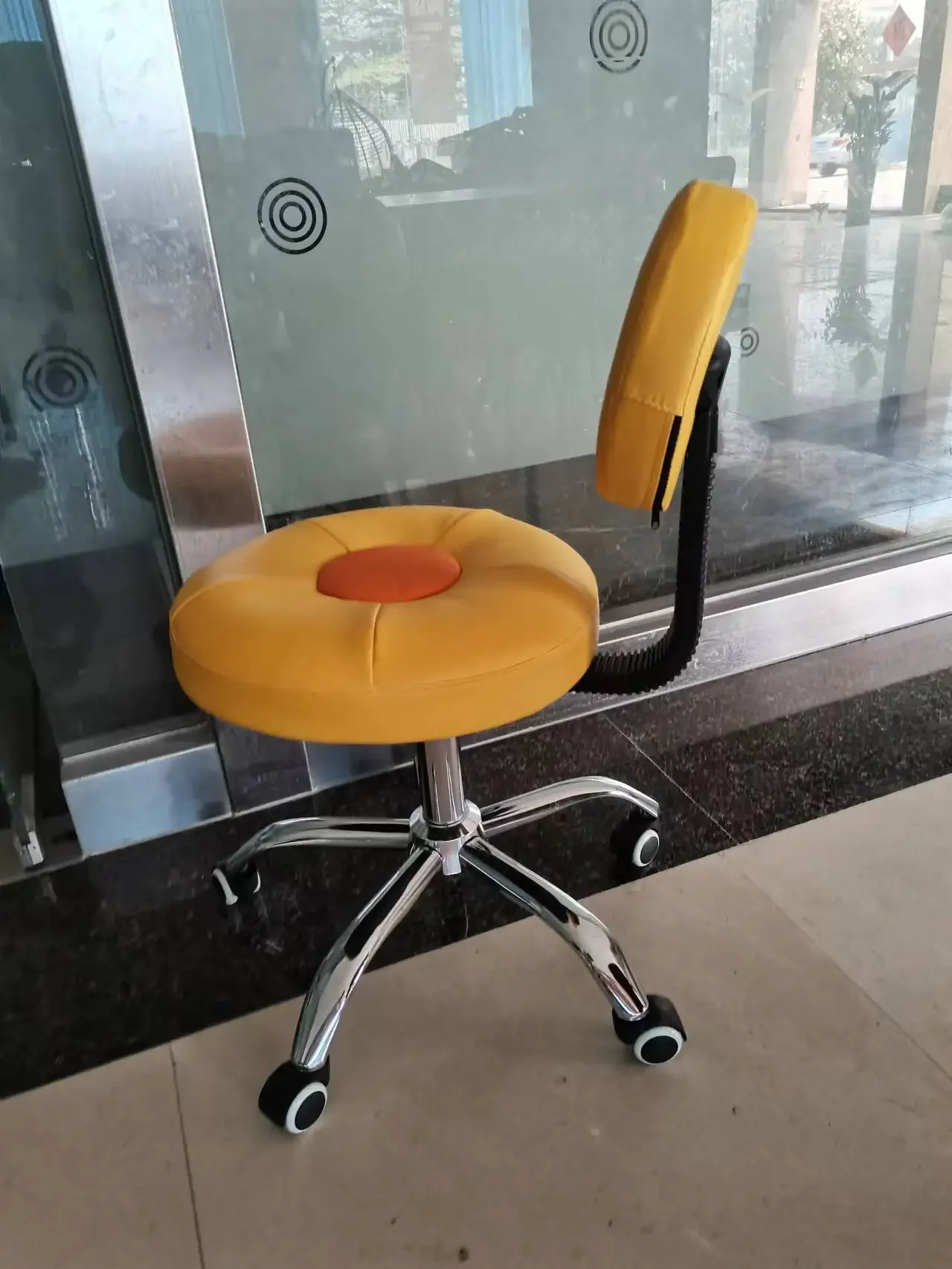 Custom-made yellow leisure chair with roller without armrest and lift able rotation JYX-0292