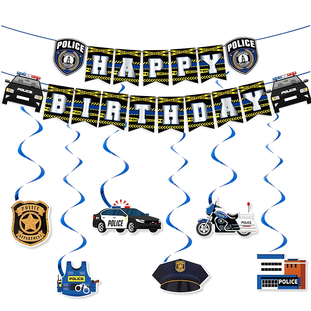 Polizei-Geburtstagsparty-Dekorationen Polizei-Party-Teller Becher Servietten Polizeibeamter und Auto-Ballons Polizei-Themen-Party-Zubehör – Detail 6