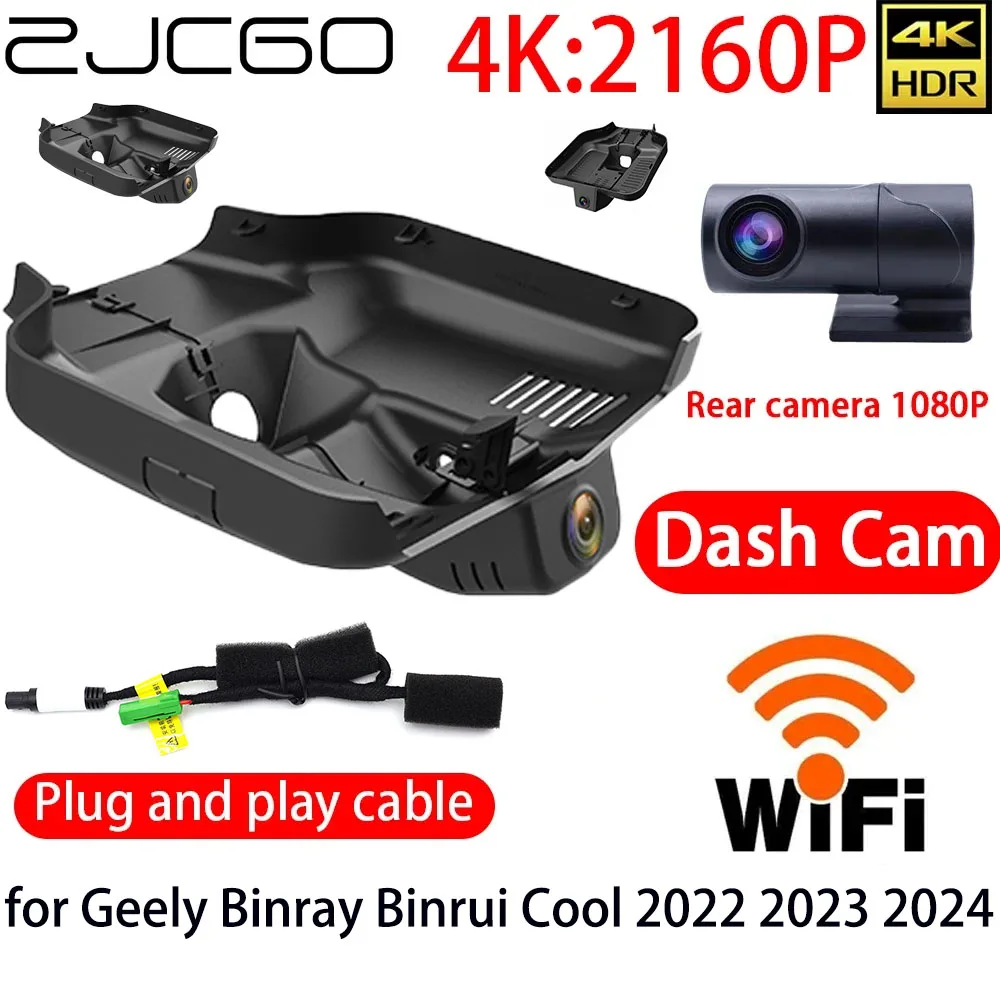 ZJCGO 4K DVR Dash Cam Wifi Front Rear Camera 24h Monitor for Geely Binray Binrui Cool 2022 2023 2024