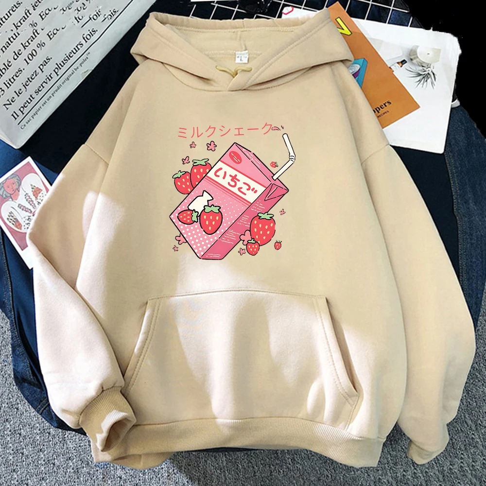 Strawberry Milk Hoodie Women/Men Harajuku Aesthetic Clothing Autumn Winter Kawaii Graphic Hoodies Girls Cute Printed Sweatshirts