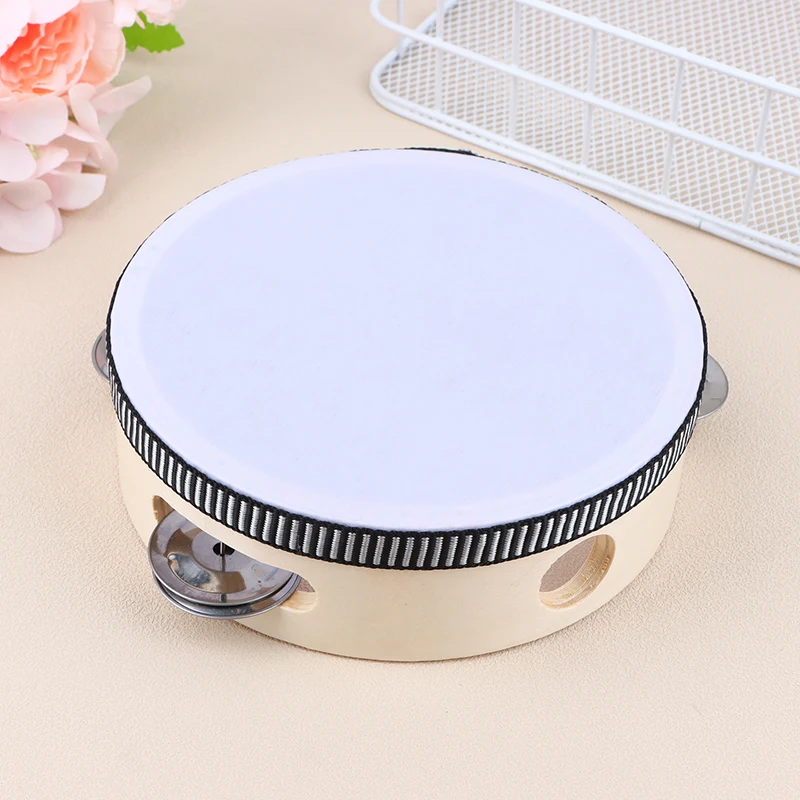 1Pc 15cm Wooden Tambourine Drum Kids Handheld Drum Percussion Musical Instruments Toys For Children Educational Toys