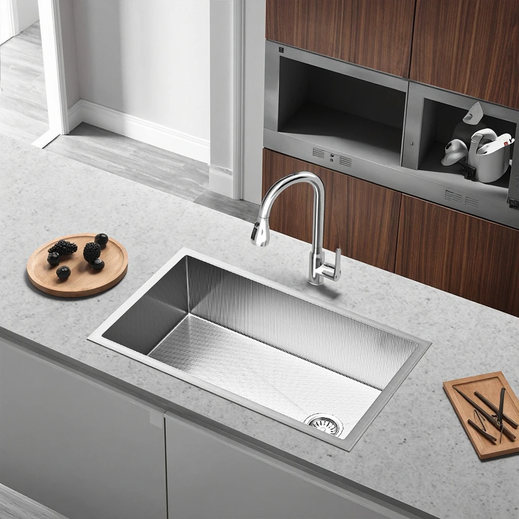 

Large single stainless steel sink for kitchens, vegetable sinks, dishwashers, integrated cabinets, and integrated countertops