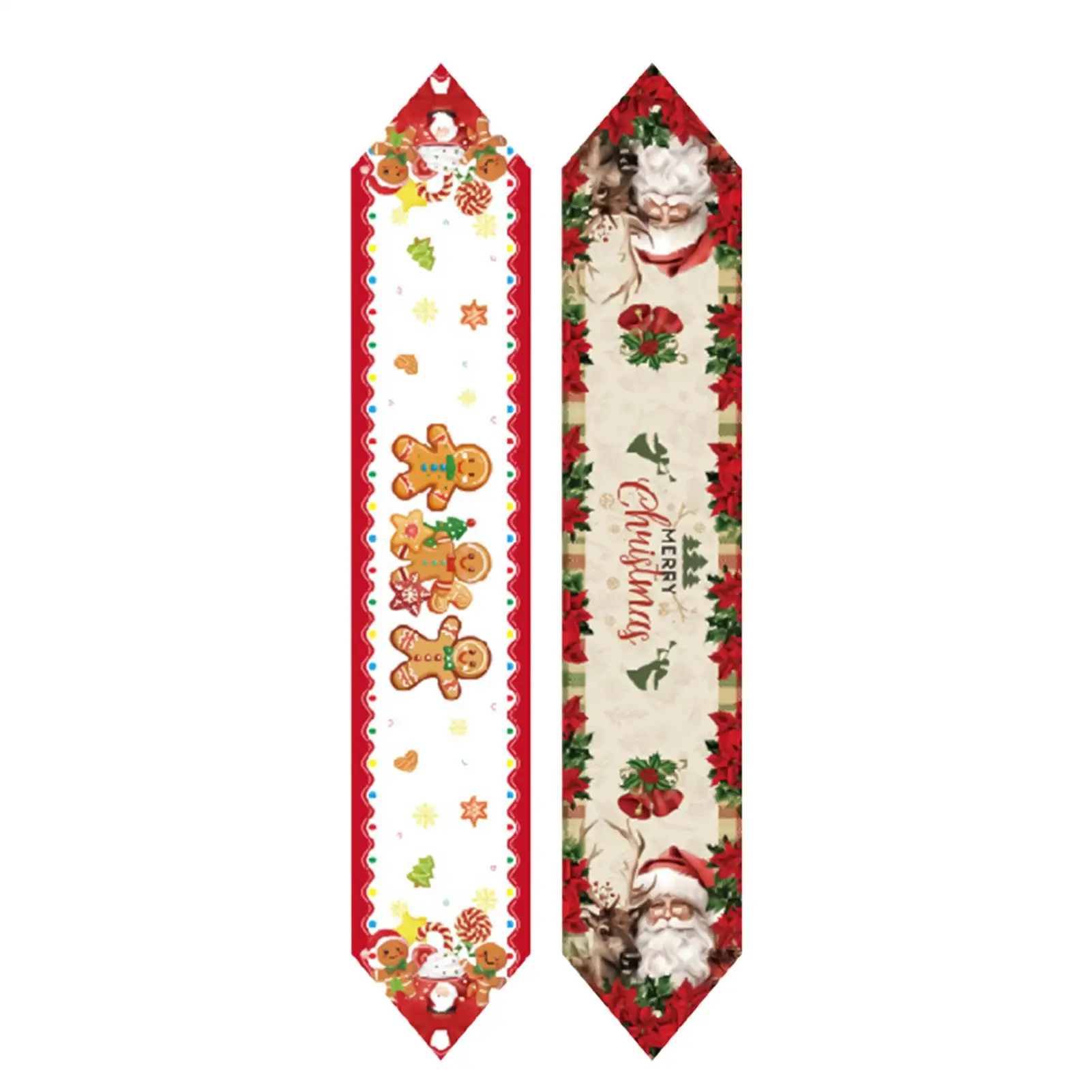 183cm Christmas Desktop Decorative Table Flag Gingerbread Man Santa Claus Retro Cute Tablecloth Red & White Holiday Table Runner