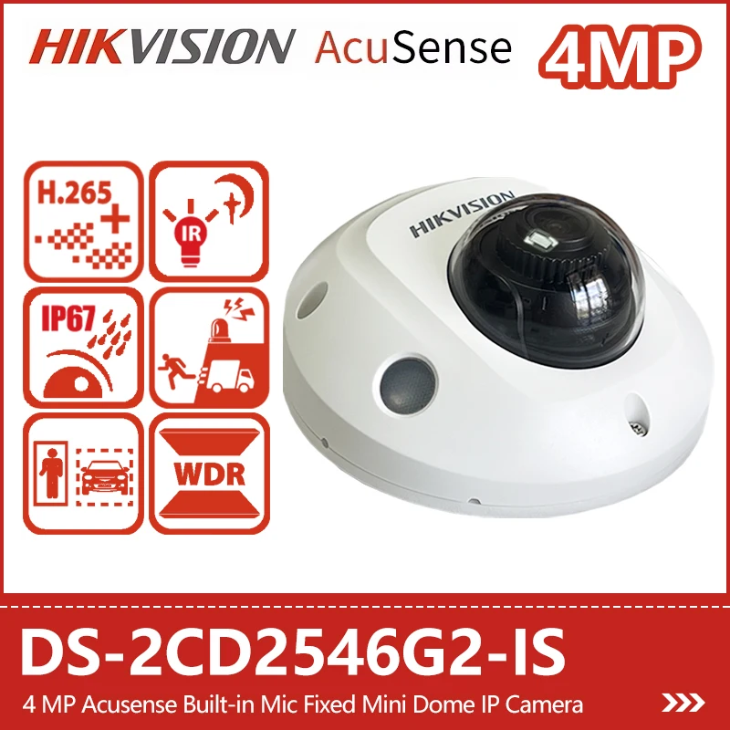 Hikvision 4MP Acusense Built-in Mic Dome IP Camera with  Audio Alarm Motion Detection IP67 Security Protection DS-2CD2546G2-IS