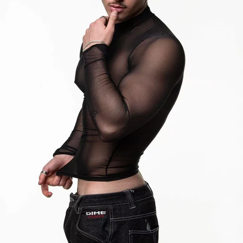 

Мужское облегающее мышечное сексуальное сетчатое прозрачное дышащее спортивное нижнее белье с длинными рукавами для мужчин