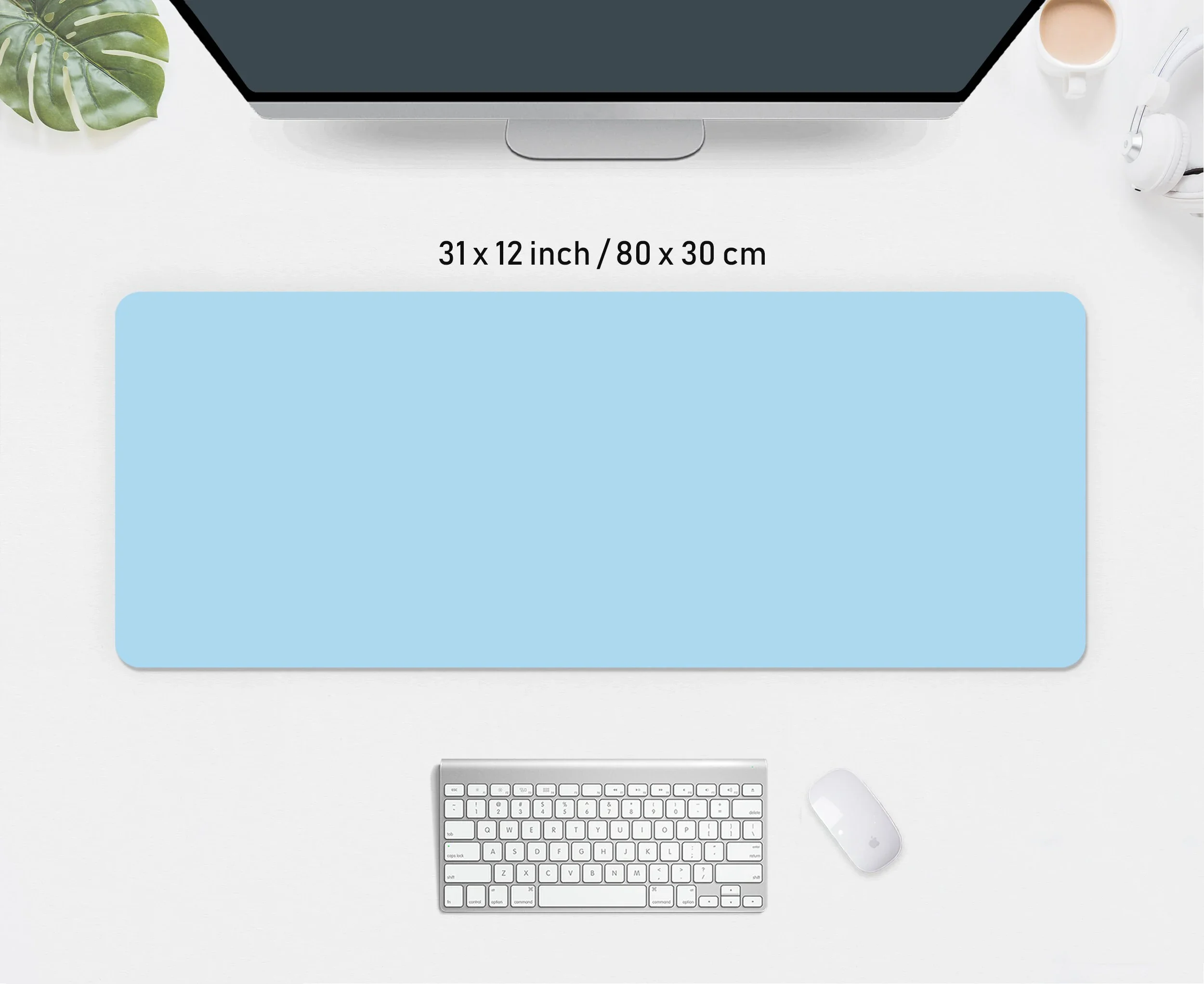 Blue Desk Mat 80x30 Custom Color Mousepad Plain Simple Cute Light Baby Pastel Mouse pad Minimalist Aesthetic XXL Deskmat 90x40