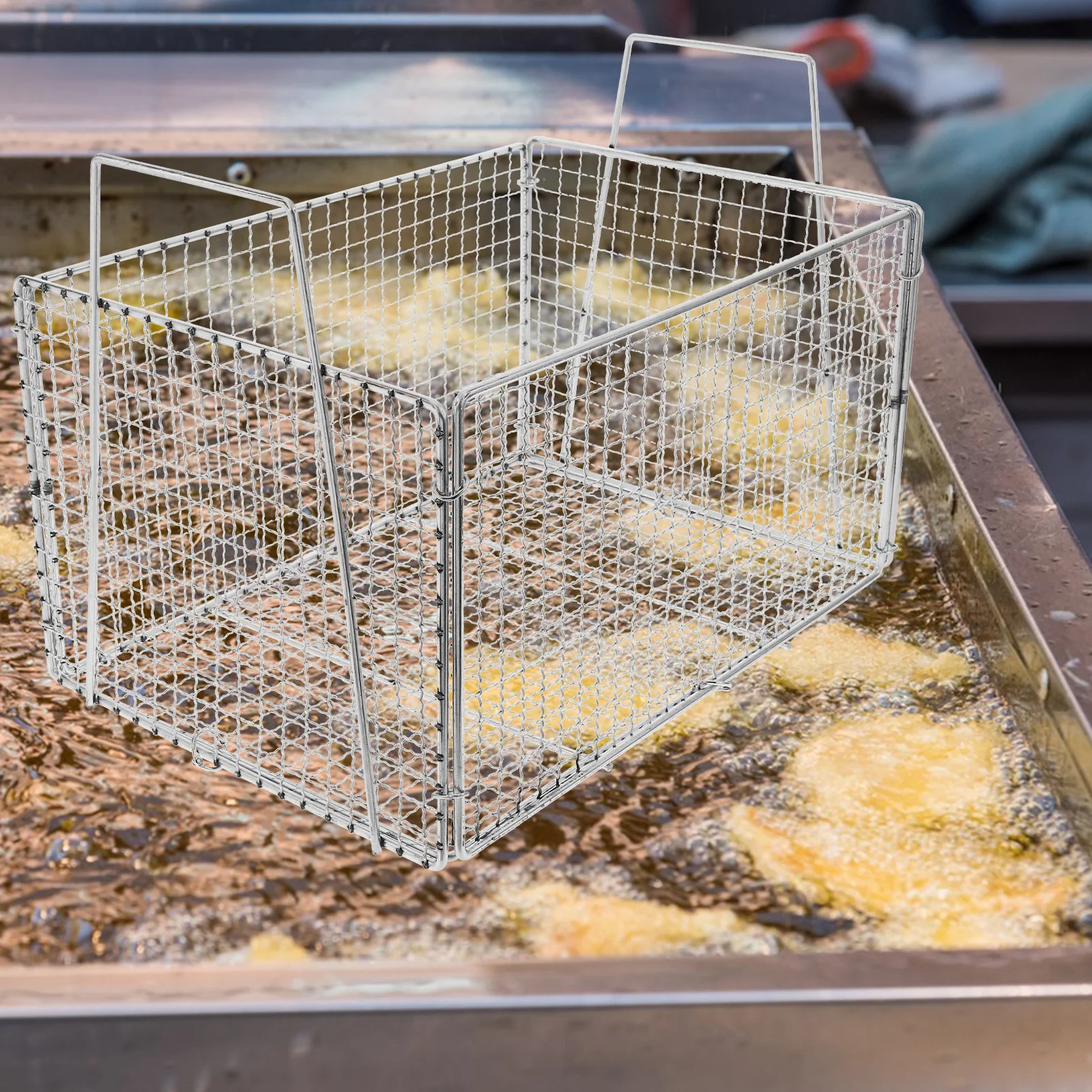 

1pcs Foldable Stainless Steel Frying Basket Oil Filtering Mesh Strainer For French Fries Chicken Snack Drainage Kitchen Gadget