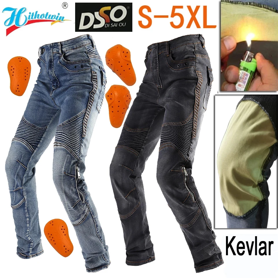 

Мужские мотоциклетные брюки из арамида, защитные джинсы для мотоциклистов, мотобрюки черные/синие, для туризма и мотокросса, с защитными вставками