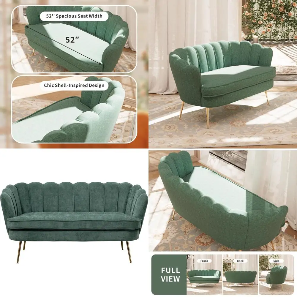 

Стильный двухместный диван из шенилла с деревянными ножками, удобный мягкий диван-ракушка для гостиной, студии или офиса (серый)