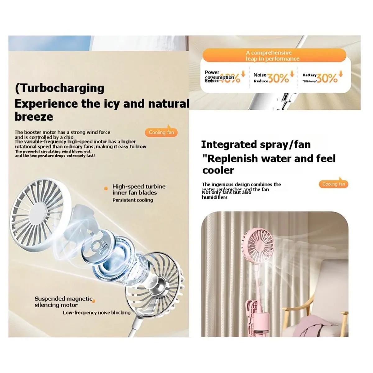 Portable Rechargeable Handheld Fan Mini Steam Cooling Artifact for Travel Outdoor Mist Humidifier Fan A