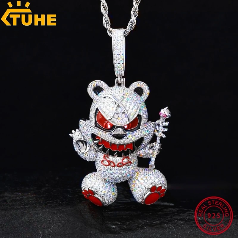 TUHE Wizard Violent Bear Pendant Necklace Hip Hop Jewelry for Men Women Silver 925 5A Zircon  Original Chains