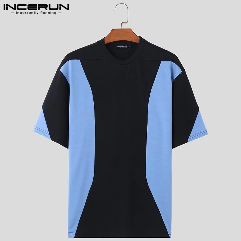 INCERUN-Économie d'épissure de vent Lomatéritive pour hommes, Style coréen décontracté, Streetwear masculin à manches courtes, Camiseta S-5XL, Y-2024