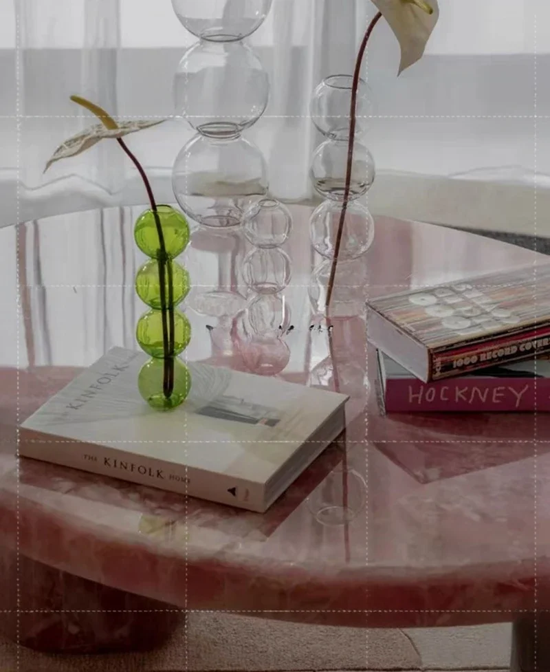 Table à Thé Italienne Ronde en Marbre Rose Naturel