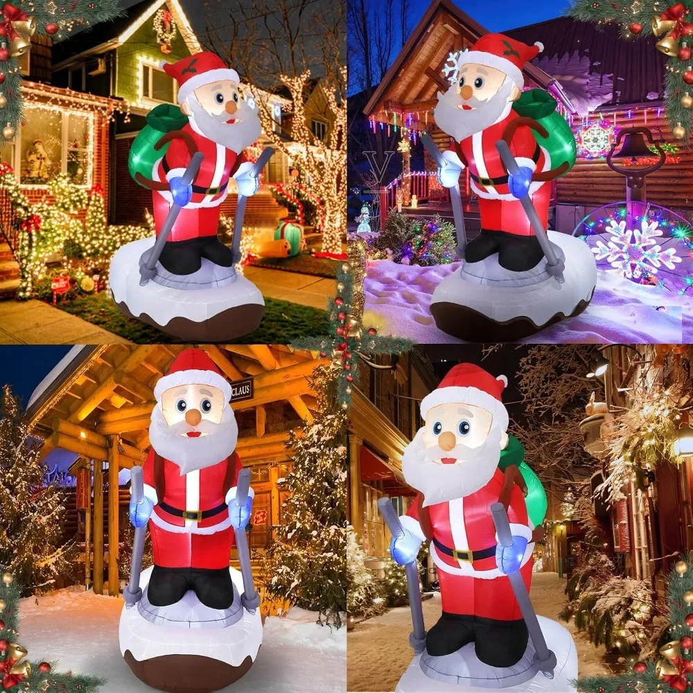 9.25 FT Christmas Inflatables Outdoor Decorations,Giant Inflatables Santa Claus with Gifts Sled,Built-in LED Lights