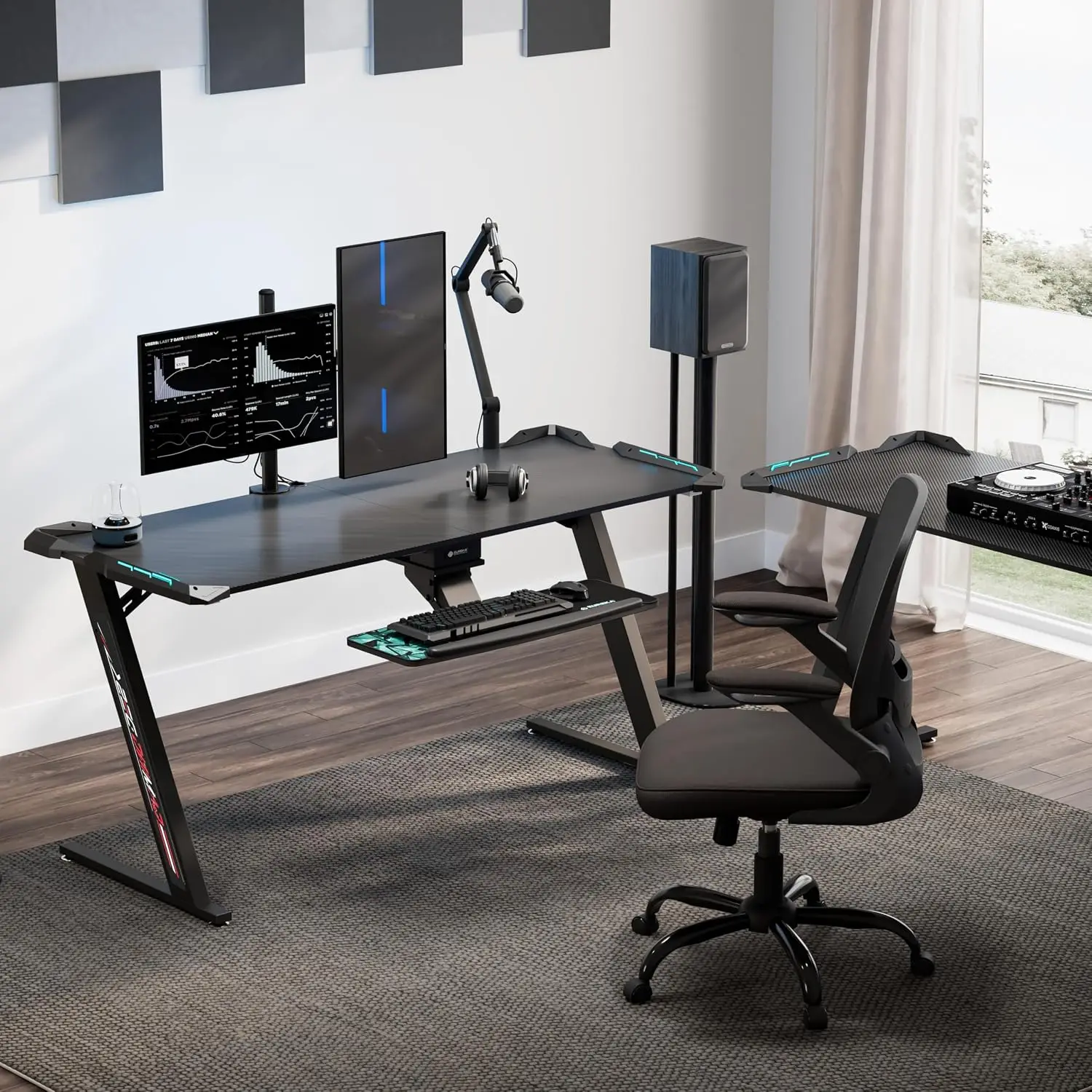 RGB LED Gaming Desk 60 Inch Computer Desk Home Office Large Study Table with Mouse Pad, Customized