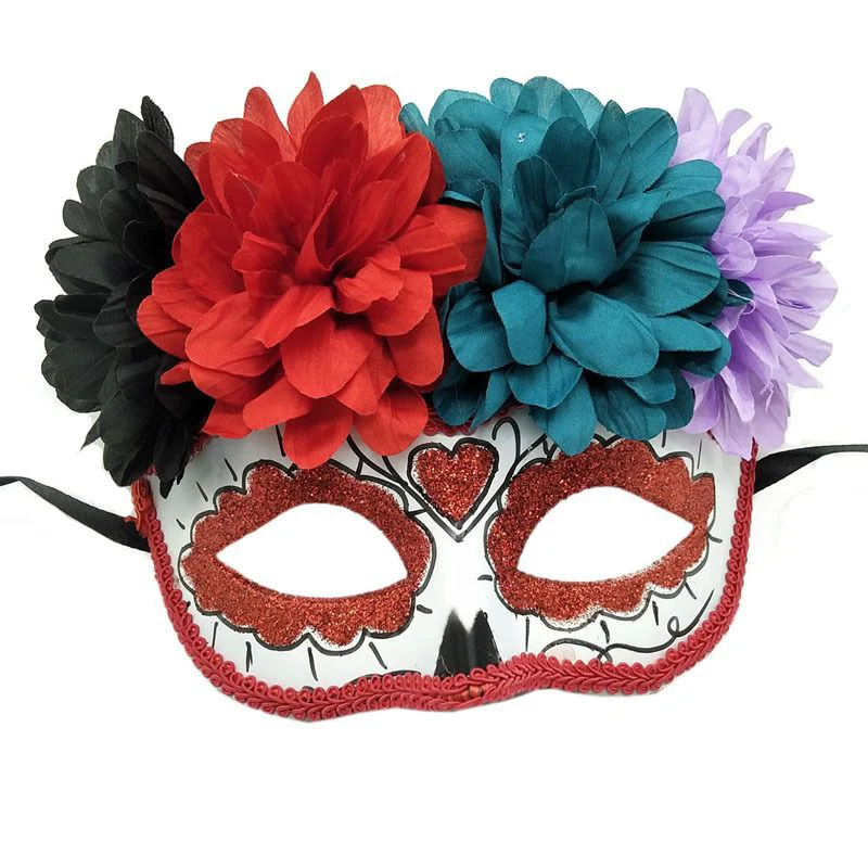 Masquerade Masks With Flowers Women Men Day Of The Dead Halloween Performance Carnival Party Cosplay Festival Accessories