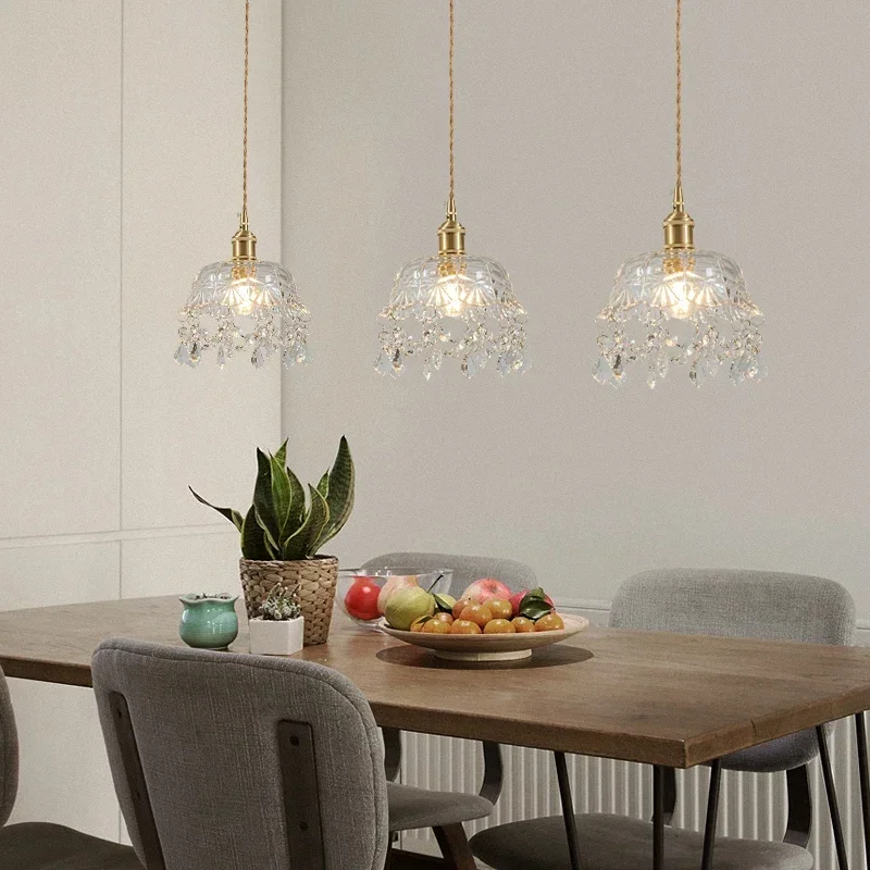 Modern Glass LED Pendant Vintage Brass Crystal Wall Lamp Living Room Fixtures Glass Retro Pendant Lighting Vintage Single Lamp