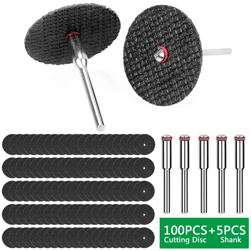 100PCS Diamond Cutting Discs and 5PCS Shank Dremel Accessories Abrasive Discs Mini Drill Rotary Tool Accessories Bit Set