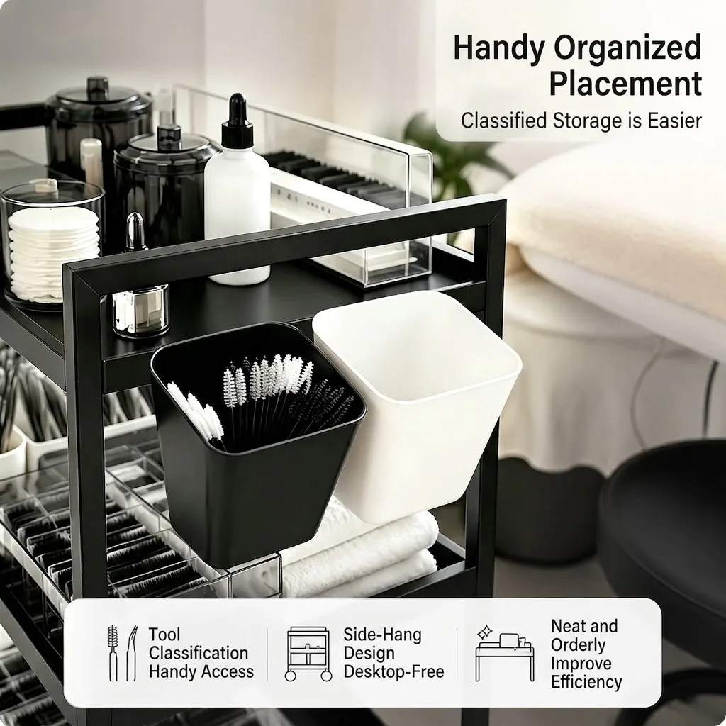 Multi-Purpose Hanging Storage Bin for Rolling Cart - Beauty Salon Trolley Organizer Cup & Wall-Mounted Makeup Lash Tool Holder