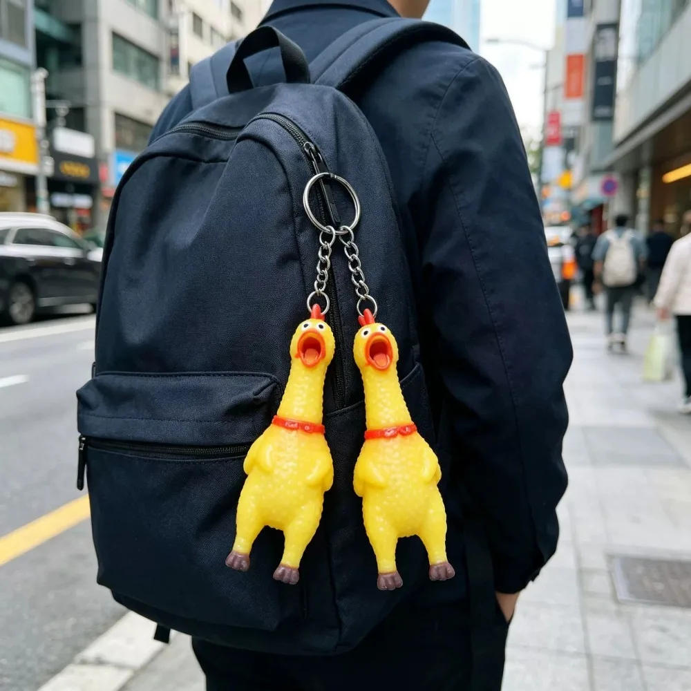 Creative Mini Plastic Shrilling Screaming Chicken Keychain Squeeze Vocalize Chicken Modeling Car Key Pendant Personalized Gifts