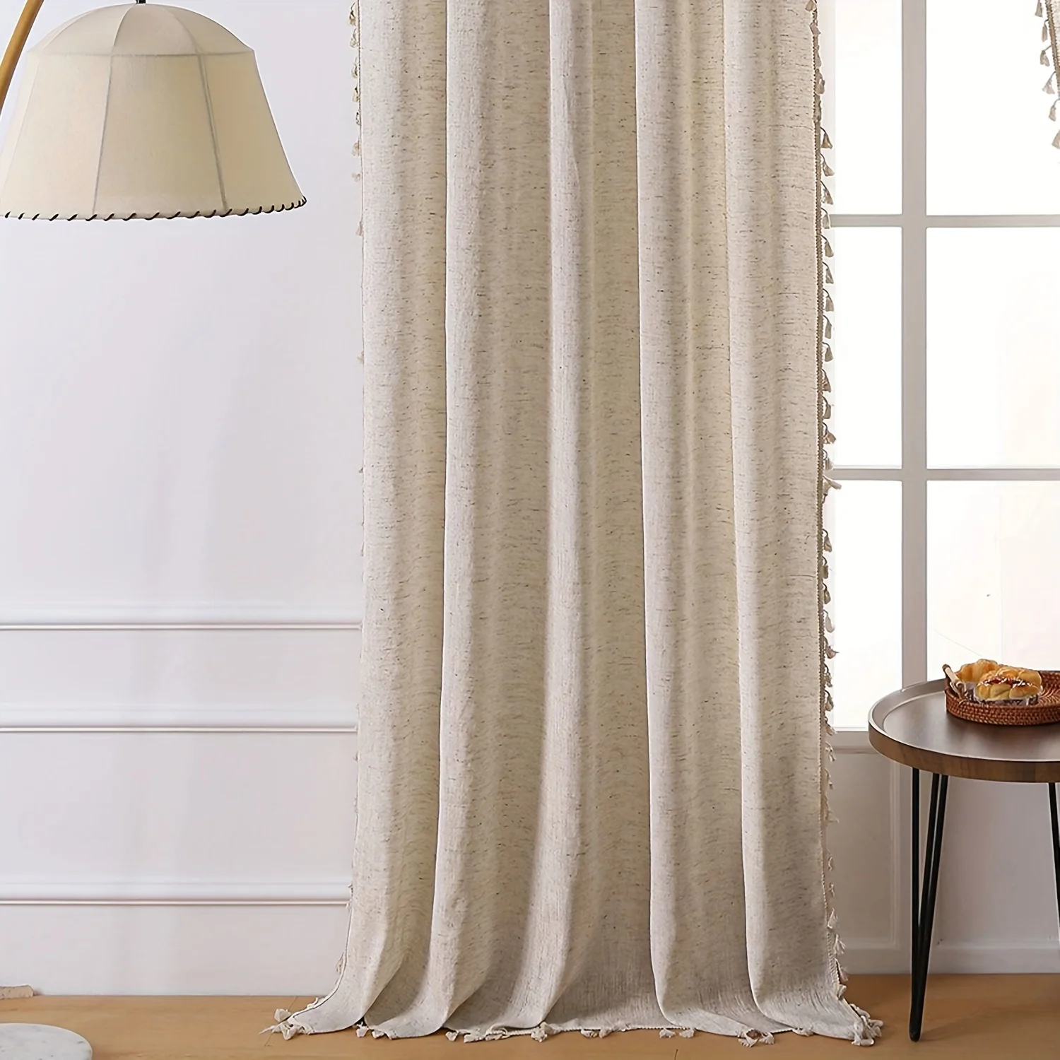 

Solid Semi-Transparent Curtains Modern Simple Linen Texture Curtains With Tassel Rod Pockets Living Room Bedroom Home Decor