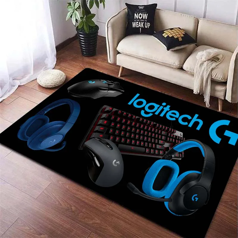 Logitech Mouse Keyboard Headset Logo Area Rugs for Living Room Bedroom Decoration Rug Children Play Room Mats Anti-slip Carpets