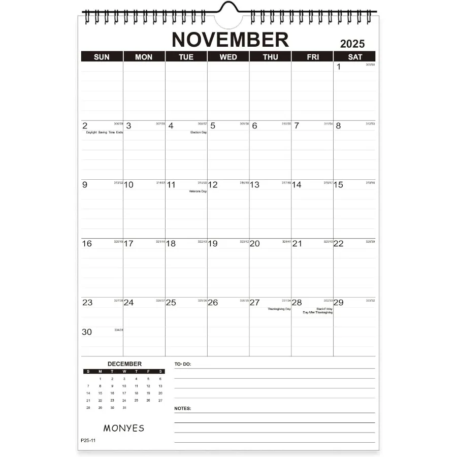 20252026 벽걸이 달력 17인치 x 12인치 학업용 달력 월간 달력 와이어 바인딩 및 걸이 고리 포함 대형 벽걸이 달력 책상용