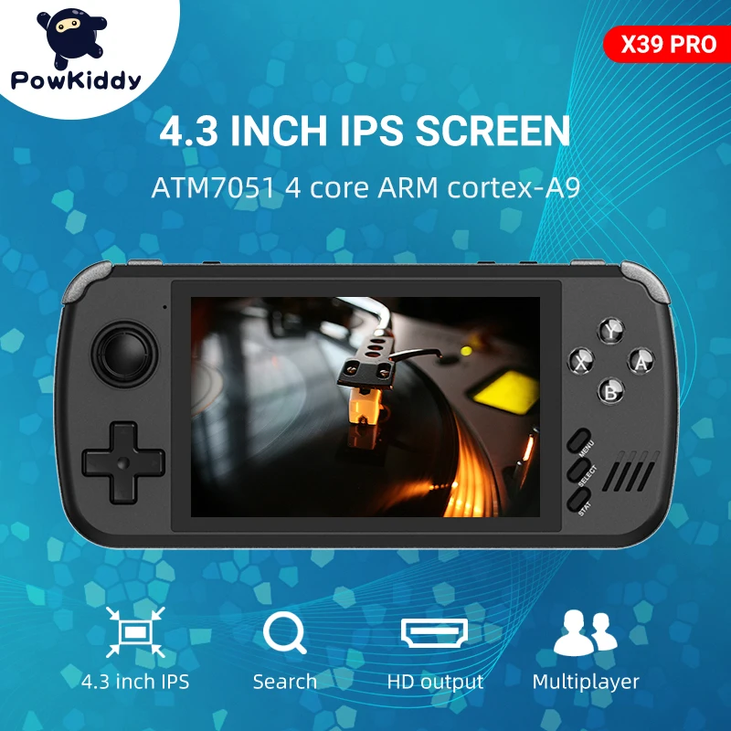 POWKIDDY X39pro 4.3 Inch IPS Screen Handheld Video Game Console X39 Retro Game PS1 Support Wired Controllers Children's gifts